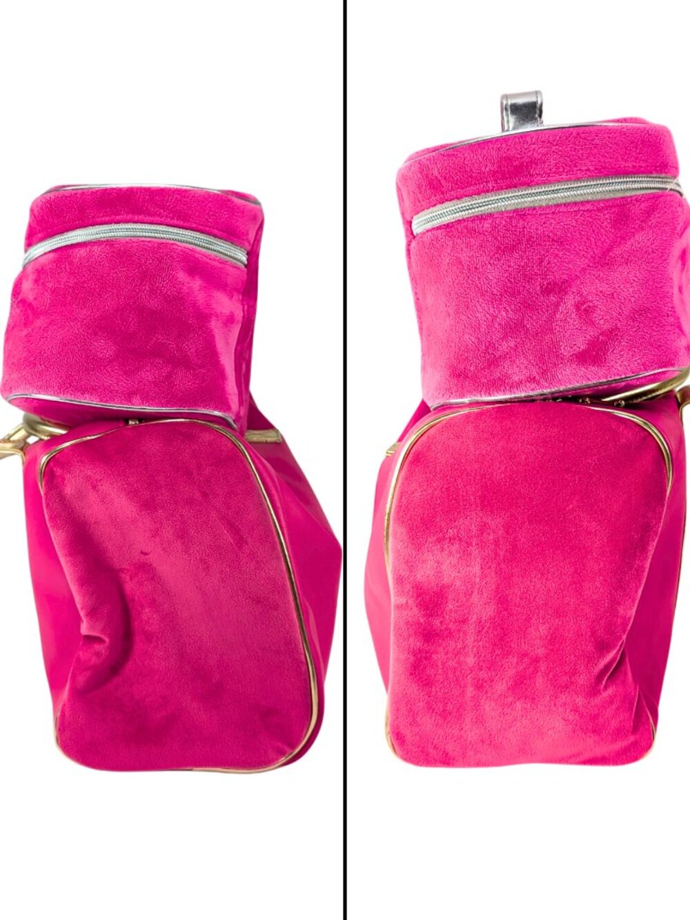 Juicy Couture Hot Pink 2-Piece Travel Gym Overnight Duffel Velour Cosmetic Bag - Picture 5 of 11